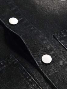 Manfinity Homme Casual Street Utility Washed Black Slim Fit Loose Rhinestone Splatter Distressed Denim Barn Jacket, Spring/Autumn - Grey - View 3