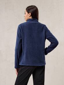 OutZeal 女士保暖抓绒拉链口袋立领拇指孔拉链户外抓绒外套秋冬季徒步露营 - 藏蓝色 - 查看 7