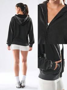 GLOWMODE Everyday Fleece Winter Edit Soft Lightweight Warm Cozy Pocket Regular Fit Full-Zip Hoodie Autumn Winter Outdoors Daily Casual Wear - Black - View 6