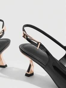 CUCCOO SZL Women's Fashion Black Double Buckle Sexy Punk Pointed Toe Backstrap High Heel Pumps, Suitable For Commute, Date, Party, Holiday