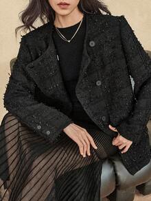 Dazy-Less Women's Loose Fit Jacket, Casual Business Style For Office Wear, Autumn/Winter - Black - View 6