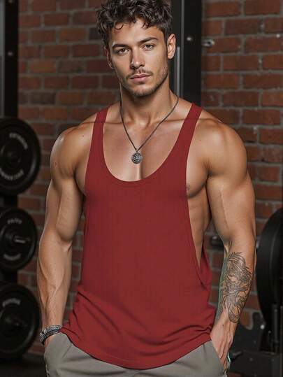 Manfinity Dauomo Men's Casual Plain Color Racerback Tank Top