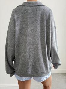 Livesso Sudadera de mujer con cuello alto, media cremallera, estampado de dibujos animados, estilo casual de negocios elegante de calle, forrada térmicamente para otoño/invierno - Gris - Ver 3