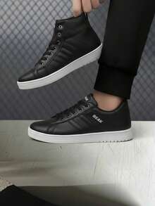 Tenis para hombre piel sintética negro transpirable punta redonda con agujeta suela baja estilo casual para diario - Negro - Ver 1