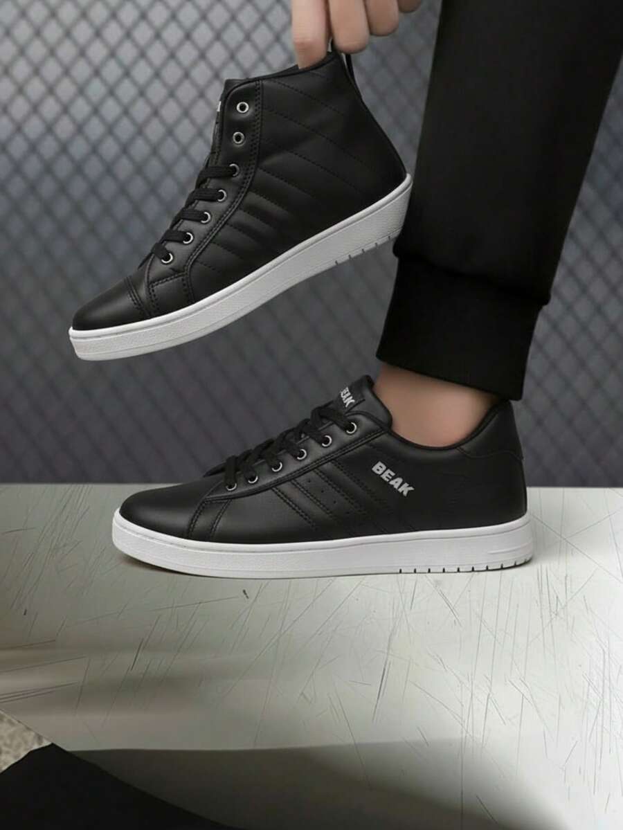 Tenis para hombre piel sintética negro transpirable punta redonda con agujeta suela baja estilo casual para diario - Negro - Ver 1