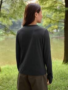 SHEIN In My Nature Women's Letter Print Round Neck Long Sleeve Outdoor T-Shirt - Black - View 5