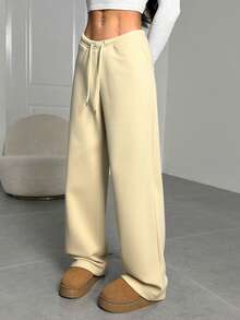 SHEIN EZwear Women's Casual Loose Fit Wide Leg Sweatpants, Suitable For Graduation, Back To School, Women Teachers, Autumn/Winter - Apricot - View 3
