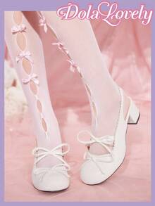 Dola Lovely Zapatos de tacón alto Mary Jane con lazo elegante - Blanco - Ver 1