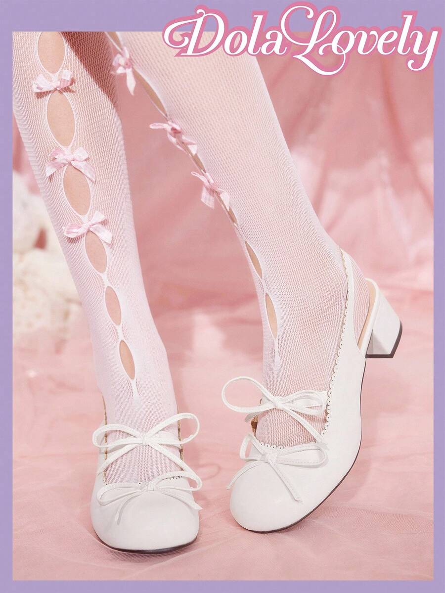 Dola Lovely Zapatos de tacón alto Mary Jane con lazo elegante - Blanco - Ver 1