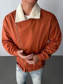 Manfinity Hypemode Giacca da uomo con chiusura lampo e fodera termica, giacca invernale di moda - Castano - Visualizzare 4