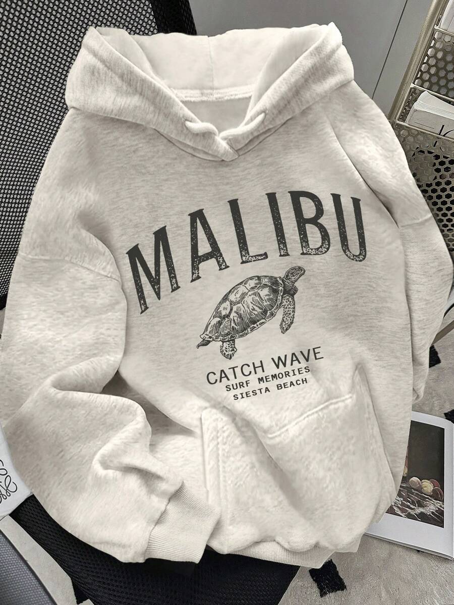 SHEIN Sudadera con capucha de manga larga y hombros caídos, de corte holgado y casual para mujer