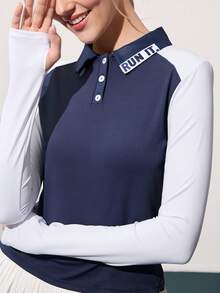 CourtClass 女式拼色修身长袖高尔夫 Polo 衫 - 彩色 - 查看 1