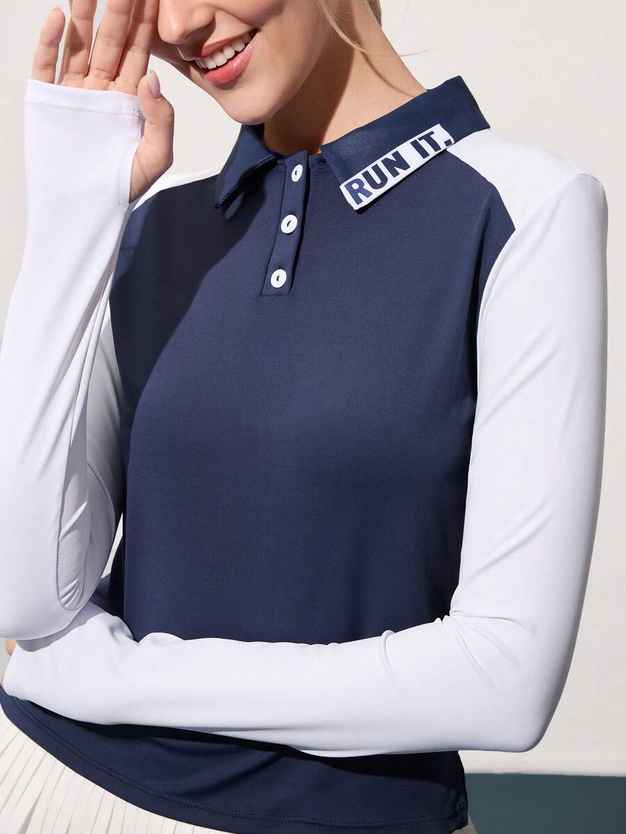 CourtClass 女式拼色修身长袖高尔夫 Polo 衫 - 彩色 - 查看 1