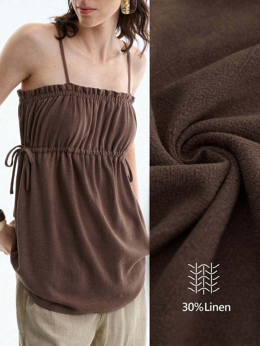 SHEIN LUNE Áo ba lỗ không tay thoải mái thanh lịch có thiết kế dây rút - màu nâu - Xem 1