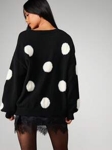 MISSGUIDED Suéter de punto grande y esponjoso con lunares, cálido y de manga larga - Blanco y Negro - Ver 2