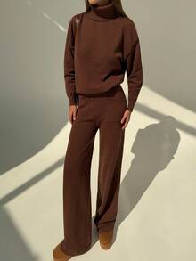 Aloruh Nuovo set di maglioni vintage a maglia circolare minimalista, silhouette con collo alto morbido, adatto dall'inizio dell'autunno fino al pieno inverno - Castano - Visualizzare 3