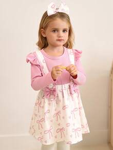 SHEIN Váy xòe xếp ly họa tiết bướm dễ thương cho bé gái - Màu Hồng baby - Xem 5