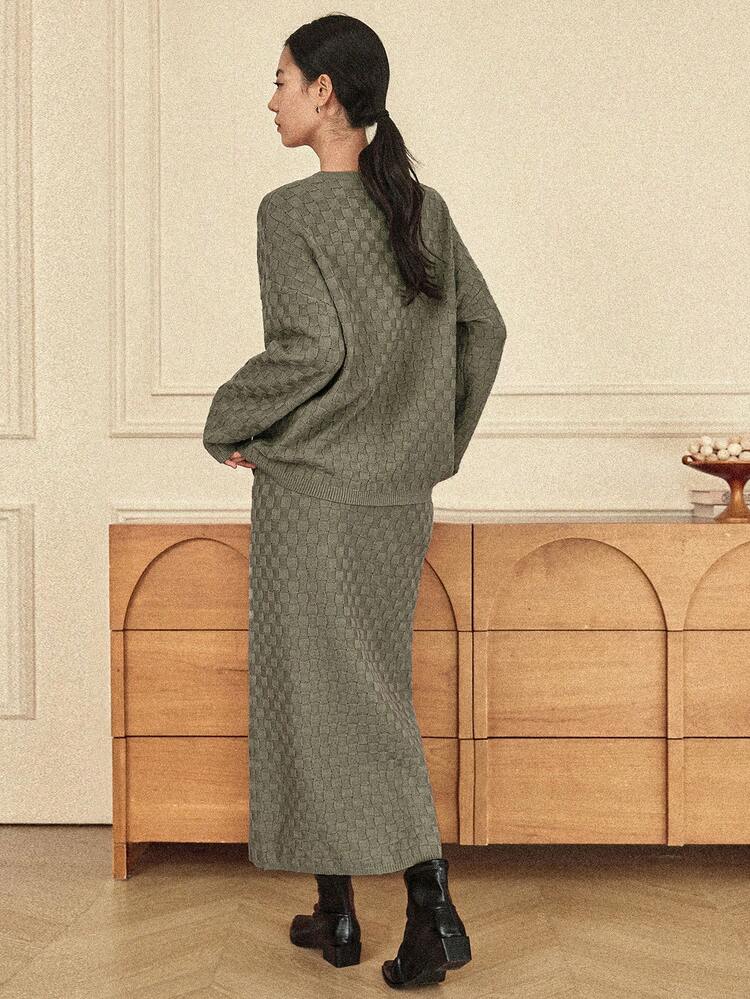 Women's Loose Business Casual Textured Cable Knit Cardigan And Straight Leg Casual Pants Suit, Autumn/Winter