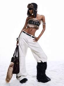 LYSMO Top tubo corto y sexy con diseño de ojales y parches de estilo Y2K para mujer