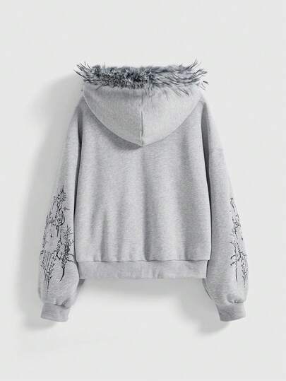 ROMWE Avant Sweat-shirt à capuche slim fit pour femmes avec imprimé mécanique de jeune fille avant-gardiste de la sous-culture Y3K