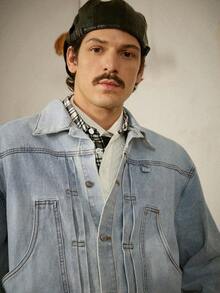 RivetRise 男士休闲水洗宽松牛仔夹克 - 淺色水洗藍 - 查看 6