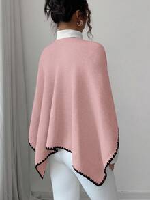 Elenzga 女士新款秋冬单件时尚披肩领开衩斗篷奢华休闲日常开衫毛衣 - 粉色 - 查看 2