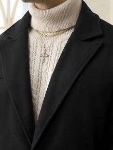 Calvornis Men's Black Solid Color Pocket & Button Front Long Sleeve Overcoat,Autumn Classy Elegant Dinner Evening Dark Academia Suit Outerwear Fall Collection - Black - View 3