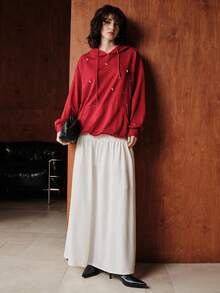 Uhlyne Women's Autumn/Winter Casual Christmas Red Basic Versatile Bubble Bead Design Flattering Christmas Pocket Hooded Drawstring Commuting Business Office Everyday Comfortable Versatile Elegant Urban Teacher Professional Attire Minimalist Office Wear Niche Luxury Elegant Clothing Series With Subtle Designs Outerwear Sweatshirt - 紅色 - 查看 6