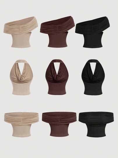 SHEIN MOD 3-Way Wear Women's Casual Solid Color Slim Fit Top For Summer