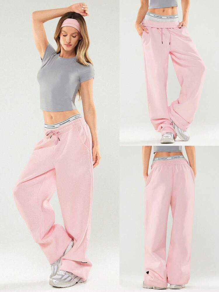 Heavyweight Fleece Oversized Fit Adjustable Drawstring Waist Basic Wide Leg Joggers With Side Pockets Daily Casual  Thermal Warm Winter Valentine's Day
