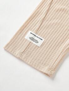 SHEIN 2 件 Babygirl 休闲针织卡其色长袖上衣和松紧腰裤套装，秋冬 - 杏色 - 查看 8