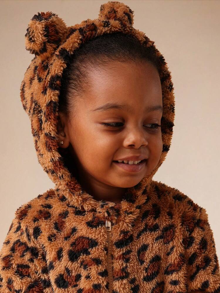 Leopard Print Hooded Jumpsuit With Ears