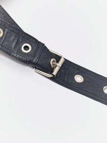 MUSERA 女士、女式单肩包、流浪包、腰带装饰、黑色、PU、时尚、个性化、简约、多功能、街头、酷女孩、辣妹、铆钉（可调节肩带） - 黑色 - 查看 5