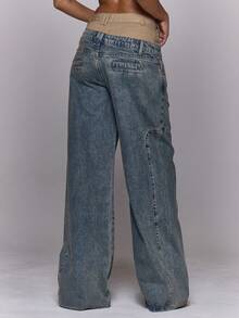 MUSERA Quần jeans ống rộng hai lớp cạp, dáng suông, thích hợp mặc mùa đông, đi chơi hàng ngày, đi chơi tối, phong cách thường ngày, cá tính, thời trang đường phố, màu bạc, sành điệu, mùa xuân hè. - Nhiều màu - Xem 4