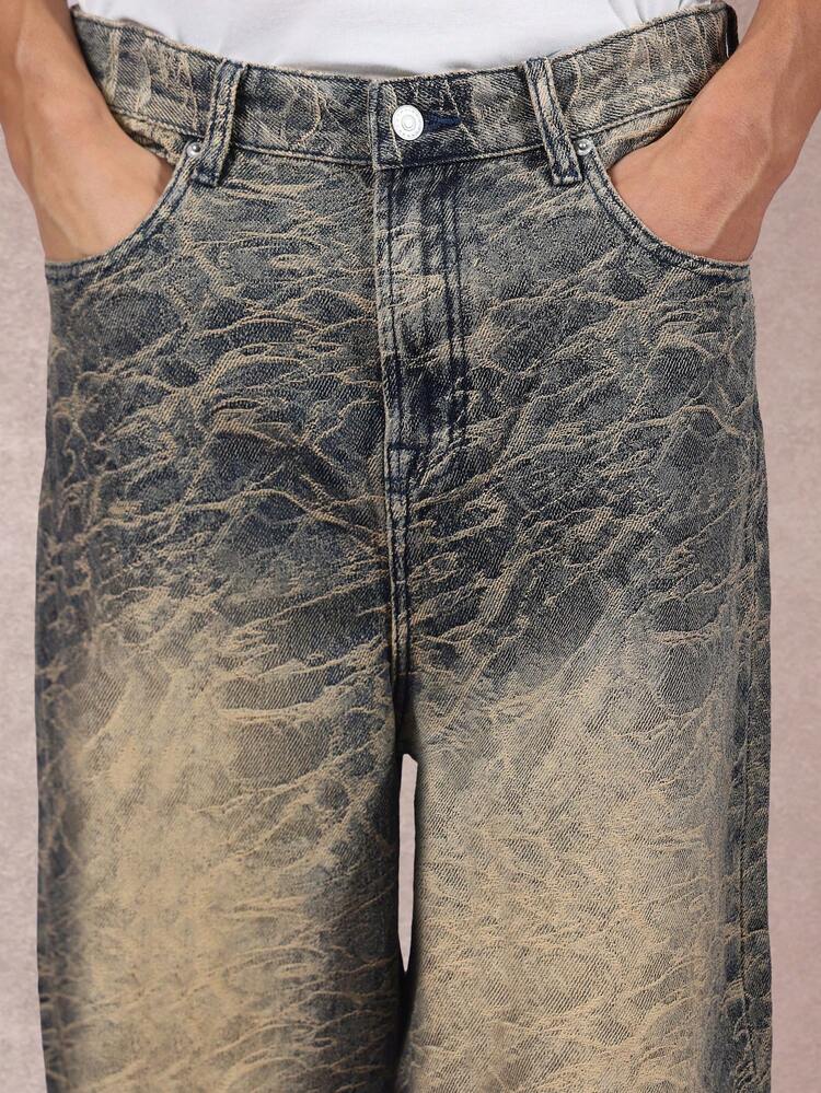 Wide Leg Acid Wash Distressed Jeans
