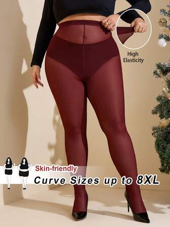 SHEIN CURVE+ Plusstorlek Vinröd, Körsbärsröd, Rödbrunfärgade transparenta leggings, Åtsittande bodycon-leggings, Strumpbyxor, Figursydd, Enfärgad, Dammodell, Westernmodell, Sommar, Åtsittande, Påsk, Vår, Mardi Gras/Mardi Gras, Alla hjärtans dag, Alla hjärtans dag-presenter, Sexig, Y2K, Modern, Rave, Musikfestival