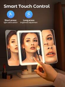 Teckwe 三折梳妆镜化妆镜带灯和1x/2x/3x放大LED镜触摸屏适用于居家旅行户外情人节礼物