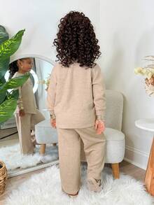 SHEIN NovaGlow Mädchen Lässig Strick Grau Langarm Top und Hose mit Gummibund Set, Herbst/Winter