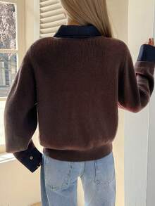 Livesso Áo khoác cardigan cổ bẻ màu nâu thường ngày cho nữ, mùa thu - màu nâu - Xem 2
