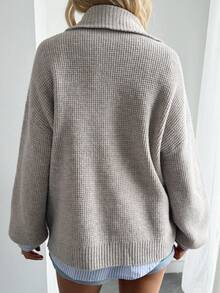 Livesso 女士宽松商务休闲纯色百搭半拉链套头毛衣，适合秋季、冬季、新年、圣诞节、婚礼 - 灰色 - 查看 2