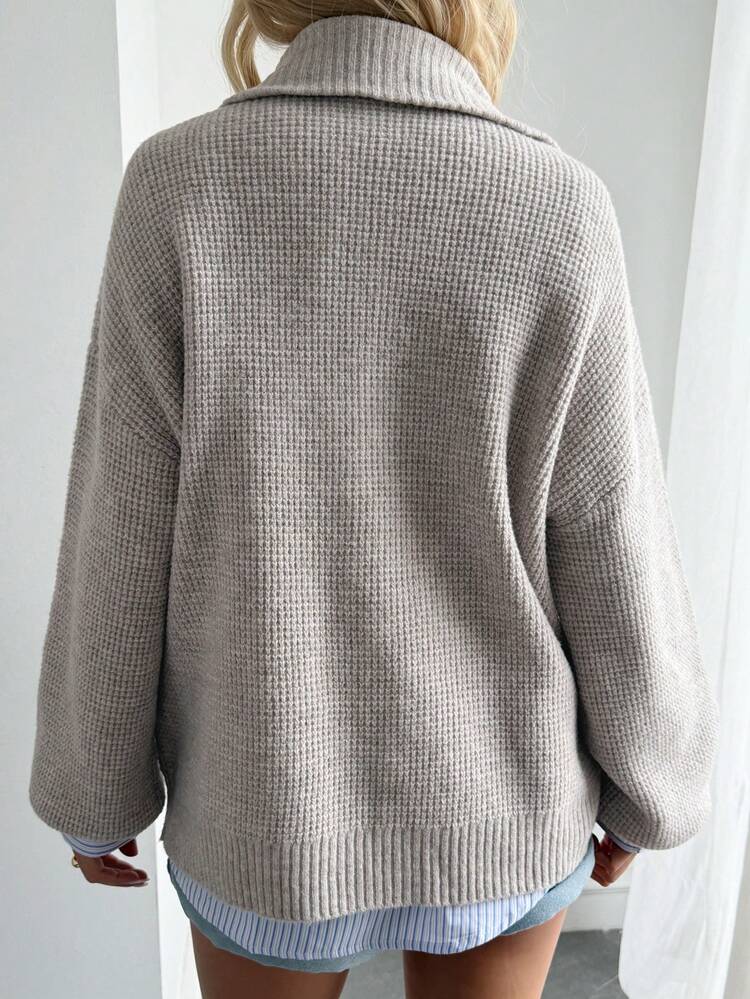 Women's Loose Business Casual Solid Color Versatile Half-Zip Pullover Sweater, Suitable For Autumn, Winter, New Year, Christmas, Wedding