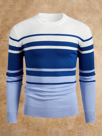 Manfinity NXTstreet Men's Casual Colorblock Striped Crew Neck Sweater, Autumn/Winter