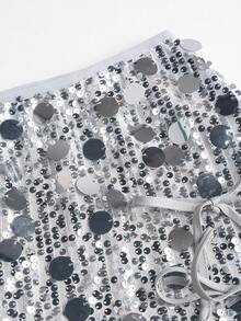 Sweetra Váy xòe đính sequin nhiều màu thời trang thanh lịch dành cho nữ - Bạc - Xem 5