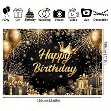 1 Elegant Black Gold Birthday Party Background Banner, Multiple Sizes, Gold Balloon Crown And Fireworks Birthday Theme, Themed Party, Anniversary, Party Decoration, Party Photography Background, Universal Theme, - Multicolor - View 12