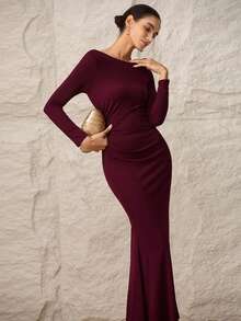 Modelyn Women's Elegant Sexy Solid Color Backless Dress - Burgundy - View 4