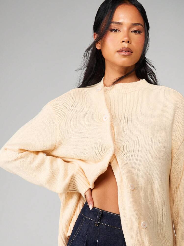 MISSGUIDED Knopfvorderer gestrickter Cardigan mit langen Ärmeln, geripptem Saum, Herbst-Winter Layering Grundlage