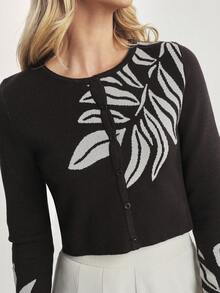 CAJUNI Áo khoác cardigan dệt kim mỏng tay dài màu nâu họa tiết lá be thanh lịch, giản dị, thu/đông - màu đen - Xem 6