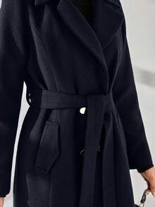 CLARA VERO Women Button And Belt Detailed Over Coat - Navy Blue - View 8
