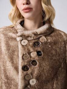 ROMWE Avant Women's Asymmetrical Button Design Long Sleeve Loose Faux Fur Jacket, Winter - Brown - View 4