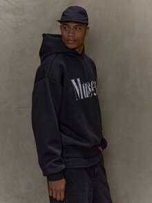 Musero Sudadera con capucha grande, gráfica y holgada, esencial para primavera y verano - Negro - Ver 3